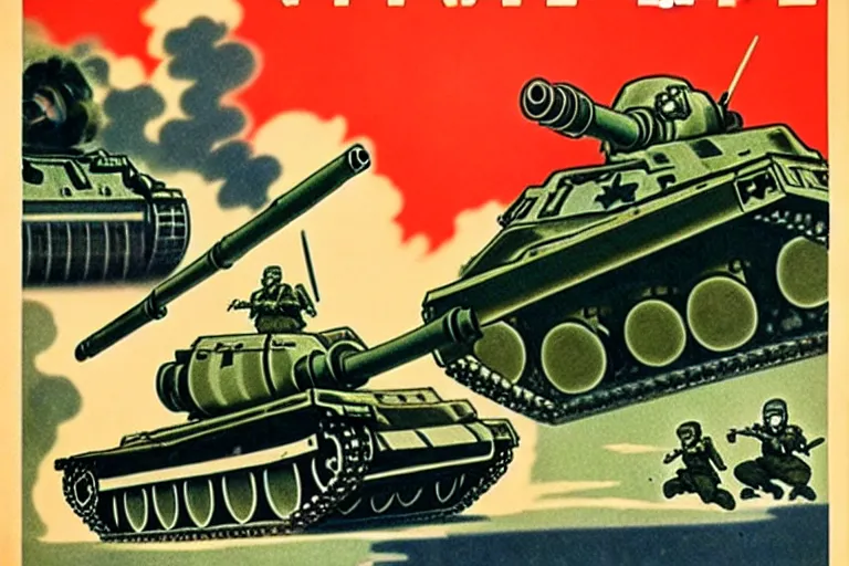 Image similar to 1940s, war, anime, poster, tanks