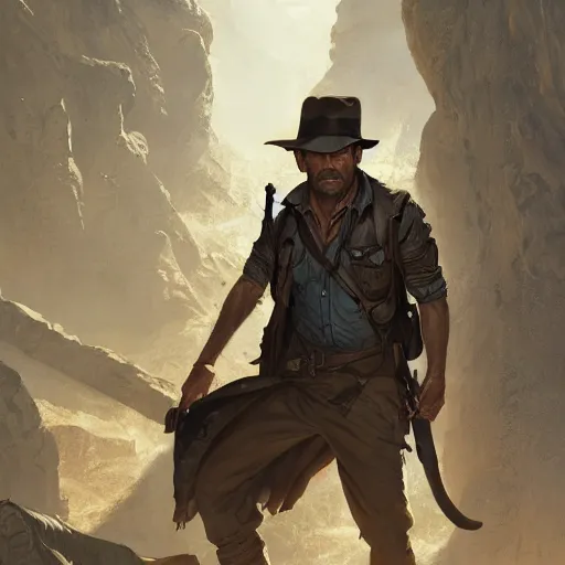 Prompt: indiana jones, highly detailed, illustration, fantasy art, in the style of greg rutkowski, epic, fantasy, intricate, hyper detailed, artstation, concept art, smooth, sharp focus, ray tracing