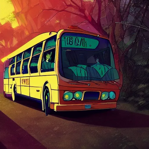 Image similar to A bus looking like a wolf in anime style. 8k Resolution illustration. Trending on ArtStation and DeviantArt. Ghibli studio cartoons style image.