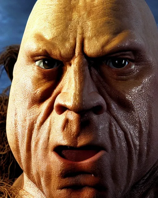 Prompt: film still close up shot of dwayne johnson as golem from the movie the lord of the rings. photographic, photography