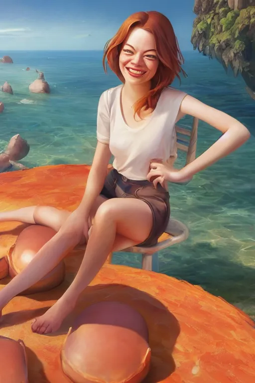 Prompt: emma stone smiling to see many big italian sausages by concept artist gervasio canda, behance hd by jesper ejsing, by rhads, makoto shinkai and lois van baarle, ilya kuvshinov, rossdraws global illumination radiating a glowing aura global illumination ray tracing hdr render in unreal engine 5