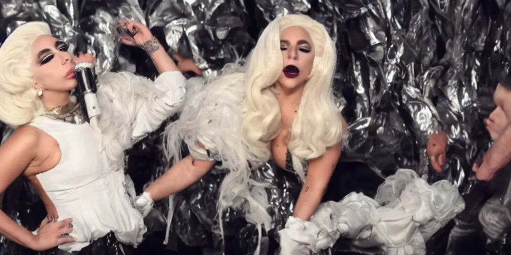 Prompt: music video still for lady gaga