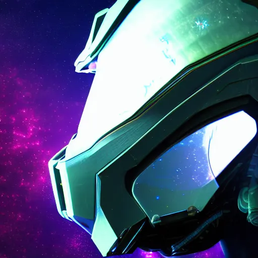 Image similar to cyberpunk halo helmet on space, close shot, reflection, epic, dramatic, cinematic, award winning, ultra detailed, realistic, 8k,