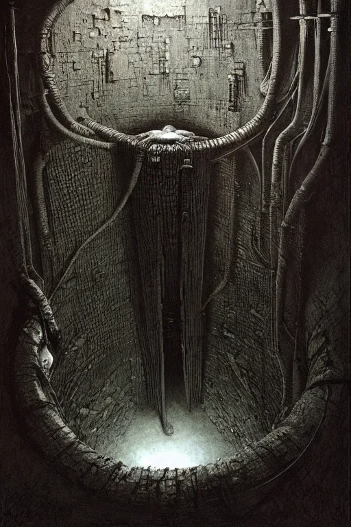 Image similar to down the well by giger, zdzisław beksinski, greg rutkowski