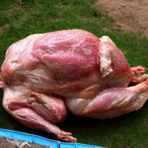 Image similar to the world\'s largest raw chicken going down a slip \'n\' slide