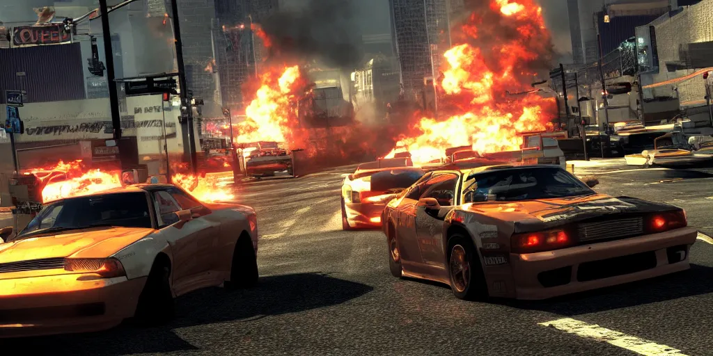 Image similar to Burnout 3: Takedown, realistic 4k octane beautifully detailed render, 4k post-processing, highly detailed, intricate complexity, epic composition, magical atmosphere, cinematic lighting, masterpiece, ultra hd