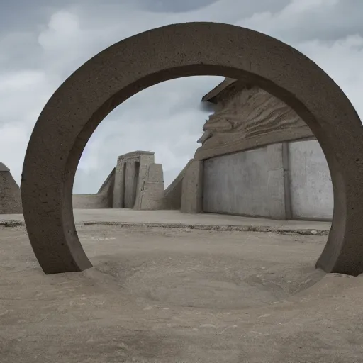 Image similar to stargate made of stone that form a circle, cinematic view, epic sky