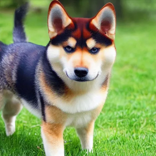 Image similar to crossbreed of a shiba inu and a norwegian forest cat, photo