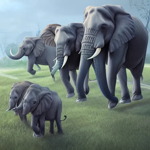 Image similar to the grand duke, leading a herd of elephants to market, fantasy, digital illustration, intricate