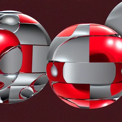 Prompt: chrome spheres on a red cube, curflection