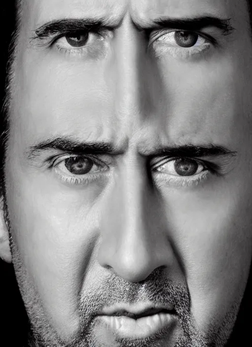 Prompt: portrait of beautiful nic cage at 3 0 by mario testino, headshot, detailed, award winning, sony a 7 r