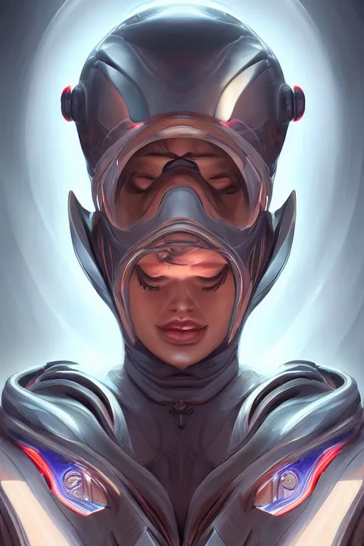 Prompt: a portrait of a swirly cyborg with a hood and mechanical part by Mars Chris and Artgerm, highly detailed, trending on artstation