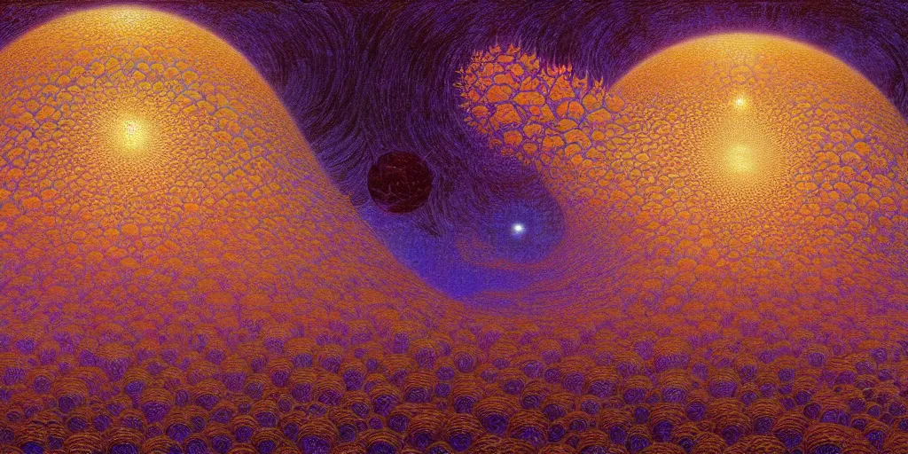 Prompt: fractal world, mandelbrot set planet by jean delville