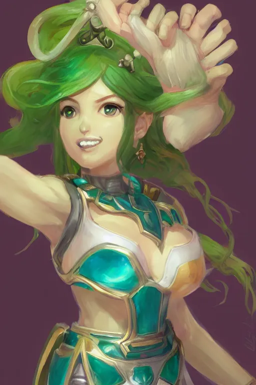 Prompt: portrait, head and torso only, palutena smash, r / kidicarus, design by lois van baarle by sung choi by john kirby artgerm and greg rutkowski and magali villeneuve mage fighter assassin, trending on artstation, concept art, fine detail, sharp detail, masterpiece