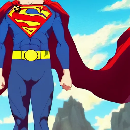 Image similar to Jon Kent superboy standing triumphantly. Dc comics. Superman Anime still. Makoto shinkai. Kuvshinov ilya. Gold Ratio. Trending on artstation