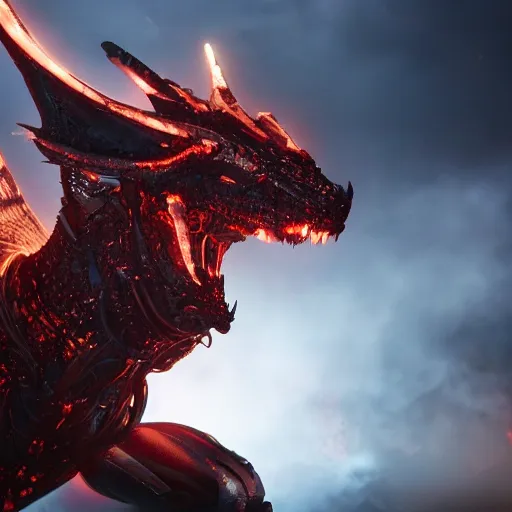 Image similar to a film still of a cyborg dragon from a marvel movie, octane render, 8 k, fire, sci fi, hyper detailed