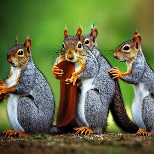 Image similar to three squirrel's having a cool birthday party, national geographic photo, highly detailed