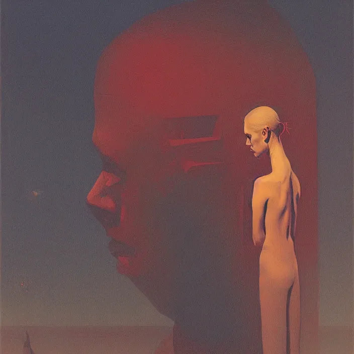 Prompt: portrait facing my fears, science fiction, Edward Hopper and James Gilleard, Zdzislaw Beksinski, highly detailed