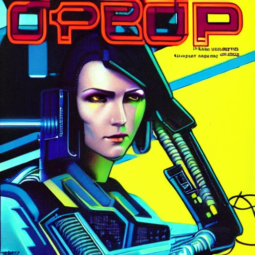 Image similar to cable plugged into cyberdeck, back of head, cyberpunk woman, computer, 1 9 7 9 omni magazine cover, style by vincent di fate, cyberpunk 2 0 2 0