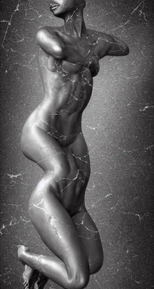 Image similar to realistic digital painting of a stunning intricate cracked black marble falling african american angel body sculpture, white tone background, trending on artstation, hyperrealism, matte painting, subsurface scattering