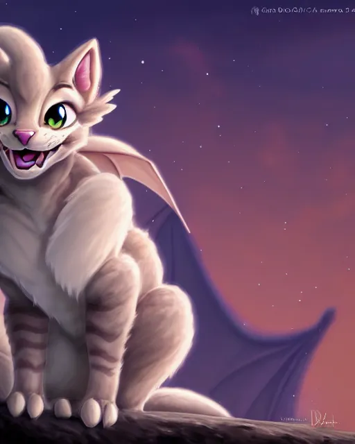 Image similar to cute fluffy dragon - kitty character portrait, by don bluth, sci - fi environment, highly detailed, dynamic shadows, 4 k, wallpaper - 1 0 2 4