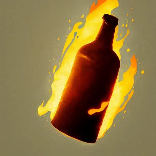 Image similar to closeup shot of a bottle with fire coming out, detailed digital illustration by greg rutkowski