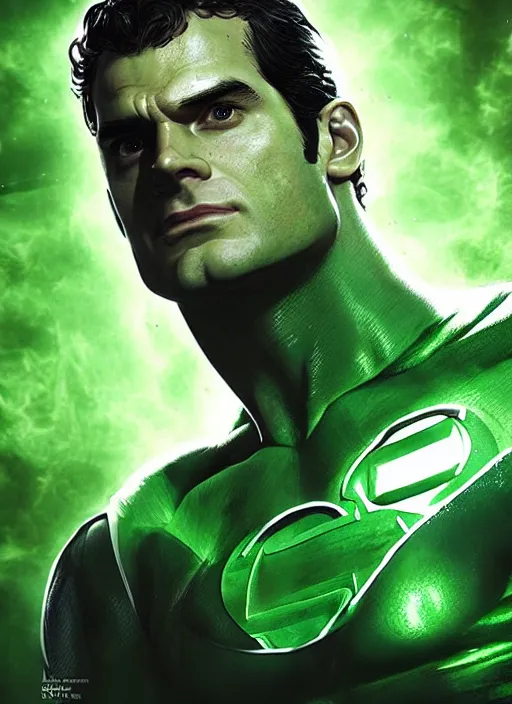 Prompt: An epic fantasy comic book style portrait painting of Henry Cavill as Green Lantern, Unreal 5, DAZ, hyperrealistic, octane render, cosplay, RPG portrait, dynamic lighting