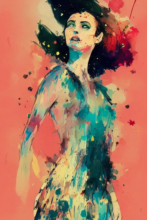 Image similar to an ultra detailed beautiful painting of a stylish woman with colorful sundress, concert poster, modern, conrad roset, greg rutkowski