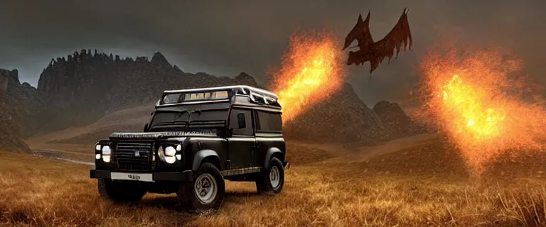 Prompt: Land Rover Defender 110 (1985), an epic fantasy, dramatic lighting, cinematic, establishing shot, extremely high detail, photorealistic, cinematic lighting, artstation, by simon stalenhag, The Elder Scrolls V: Skyrim, Whiterun Hold, Burning wooden nordic Dragonsreach castle in the distance, Battle for Whiterun city, Stormcloaks vs Imperials, Swarms of Stormcloaks and Imperials fighting eachother, Intense fighting, Whiterun city burning, Skyrim Civil War, High casualties, blood and dead soldiers, aftermath of a huge battle, corpses and bodies all over the place