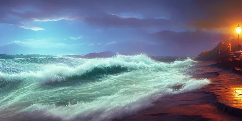 Prompt: Ocean inspired by Evgeny Lushpin, waves, water,cinematic,trending on ArtStation