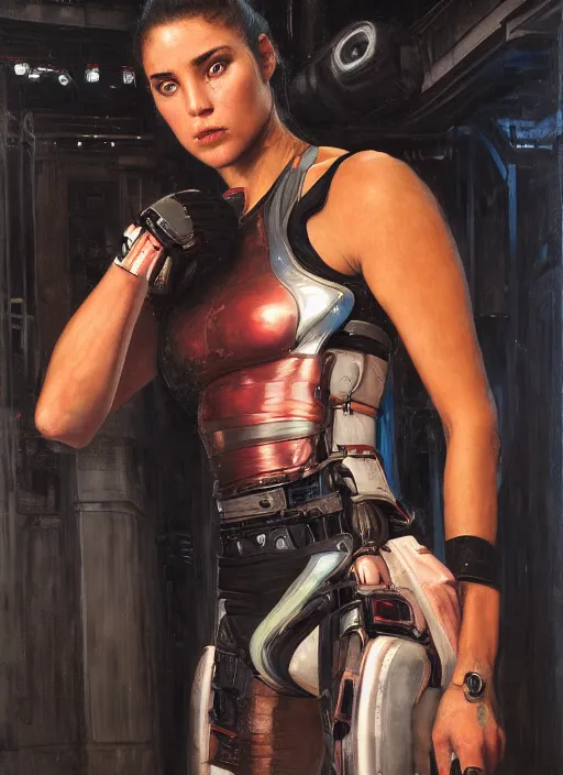 Prompt: buff cyberpunk olympic boxer with robotic arms and cybernetic eyepiece wearing a jumpsuit ( blade runner 2 0 4 9, cyberpunk 2 0 7 7 ). orientalist portrait by john william waterhouse and james gurney and theodore ralli and nasreddine dinet, oil on canvas. cinematic, hyper realism, realistic proportions, dramatic lighting, high detail 4 k