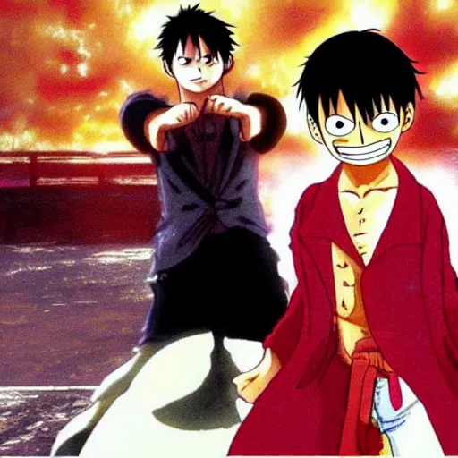 Prompt: luffy in the matrix movie