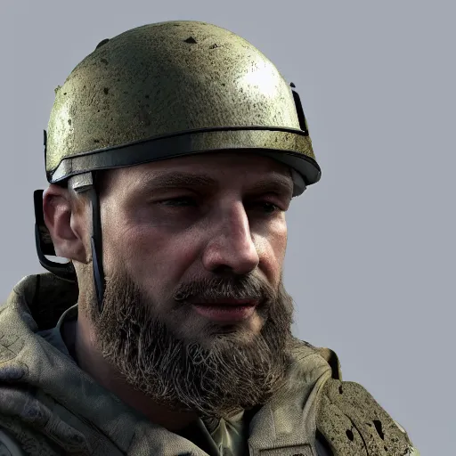 Prompt: in game screenshot of zeus as a stern tarkov character, wearing helmet, camouflage clothing, sunglasses, painterly, caravaggio, 3 d render, 8 k, detailed face