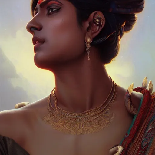 Prompt: portrait painting of dark muscular indian women kissing, ultra realistic, concept art, intricate details, eerie, highly detailed, photorealistic, octane render, 8 k, unreal engine. art by artgerm and greg rutkowski and alphonse mucha