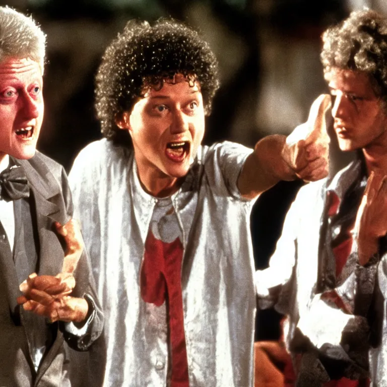 Prompt: Bill Clinton as Bill in the movie Bill and Ted's Excellent Adventure , film still