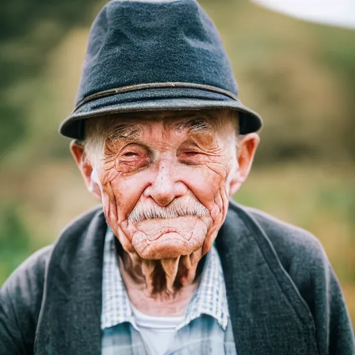 Image similar to elderly man wearing a hat made from spaghetti, Canon EOS R3, f/1.4, ISO 200, 1/160s, 8K, RAW, unedited, symmetrical balance, in-frame