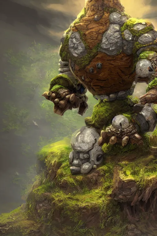 Image similar to zelda fantasy art giant golem troll wood rock greeble gemstone, global illumination ray tracing hdr fanart arstation by sung choi and eric pfeiffer and gabriel garza and casper konefal