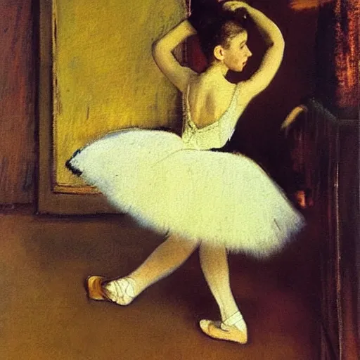 Prompt: Oil painting of a ballerina. degas.