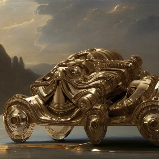 Image similar to sci-fi car dynamic organic forms structure car and wall structure in the coronation of napoleon painting by Jacques-Louis David black ceramic material shiny gloss water reflections search pinterest keyshot product render 4k