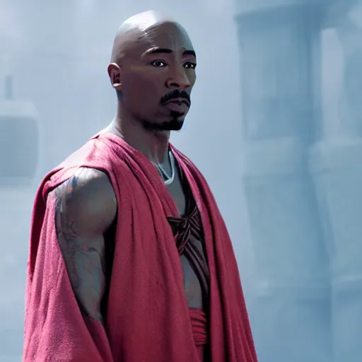 Prompt: Tupac Shakur as Mace Windu, highly detailed, 8k, movie still, high contrast