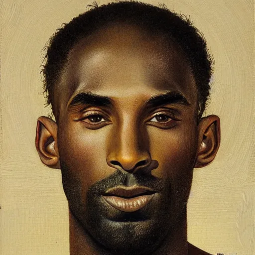 Image similar to portrait of kobe bryant with detailed, textured skin and piercing eyes, by nikolay makovsky