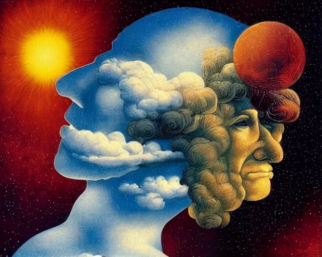 Image similar to universe cosmology mental state, a closeup simple vector pop surrealism, by ( leonardo da vinci ) and rafal olbinski