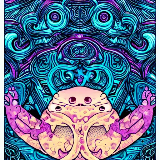 Prompt: detailed axolotl god on a yin yang background, psychedelic