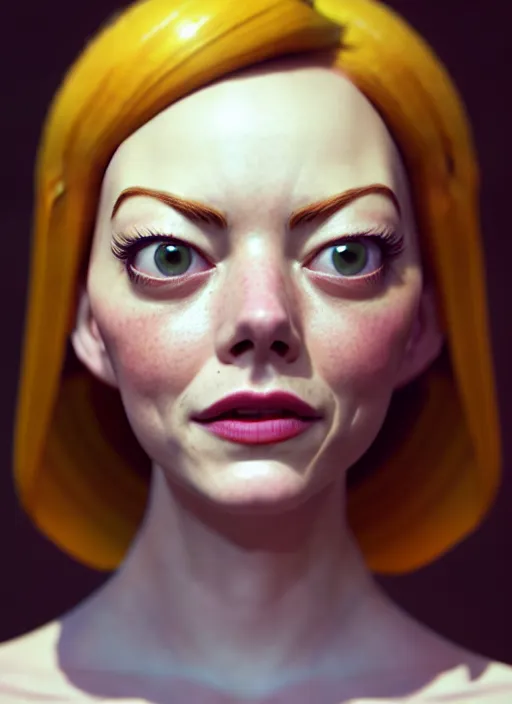 Image similar to anthropomorphic portrait of emma stone as a banana, au naturel, hyper detailed, digital art, trending in artstation, cinematic lighting, studio quality, smooth render, unreal engine 5 rendered, octane rendered, art style by klimt and nixeu and ian sprigger and wlop and krenz cushart and pixar and riot and overwatch