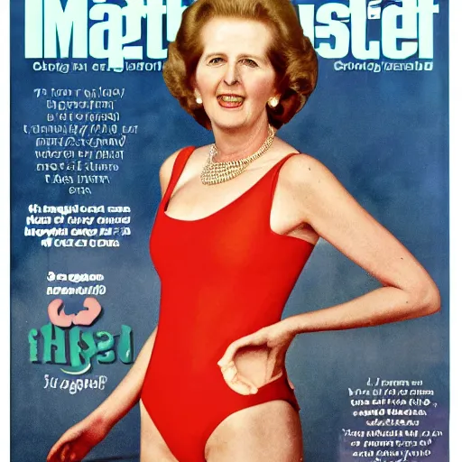 Image similar to margaret thatcher in rain on the cover of swimsuit illustrated