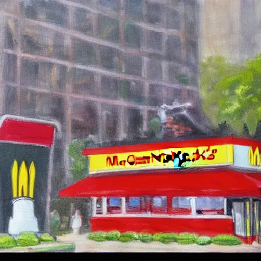 Prompt: a painting of a McDonalds in the middle of Central Park NYC in the style of Monet