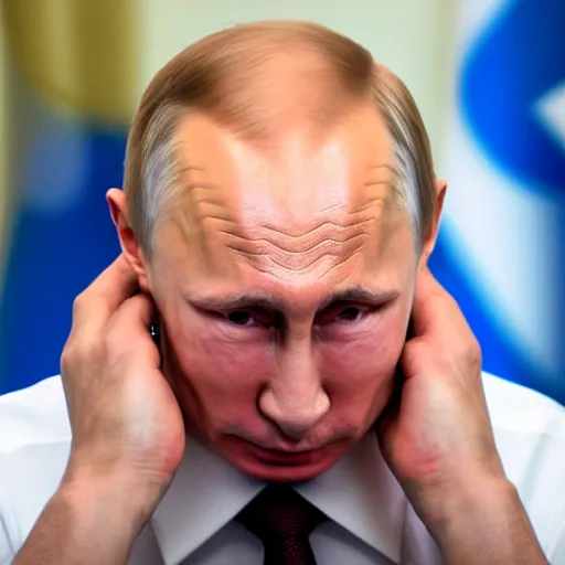 Prompt: Putin crying, (EOS 5DS R, ISO100, f/8, 1/125, 84mm, postprocessed, crisp face, facial features)