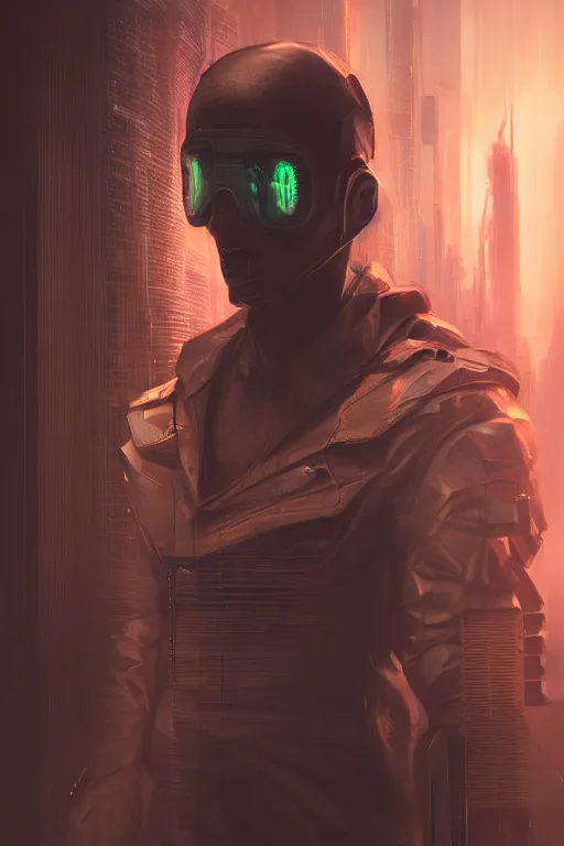 Image similar to cyberpunk man with face tech, dim ambient lighting, dark shadows, highly detailed, 8k, rim lighting, digital painting, artstation ,octane render, lazers, fog, concept art, sharp focus, illustration, art by artgerm and greg rutkowski