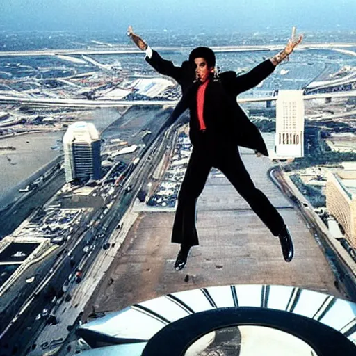 Prompt: “Michael Jackson Moonwalking on top of the St.Louis Arch”