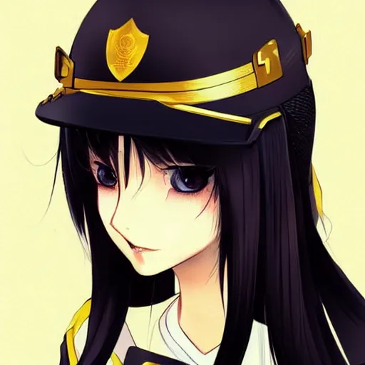 Image similar to portrait of a beautiful girl with long black hair, wearing police riot uniform, drawn by WLOP, by Avetetsuya Studios, attractive character, colored sketch anime manga panel, trending on Artstation